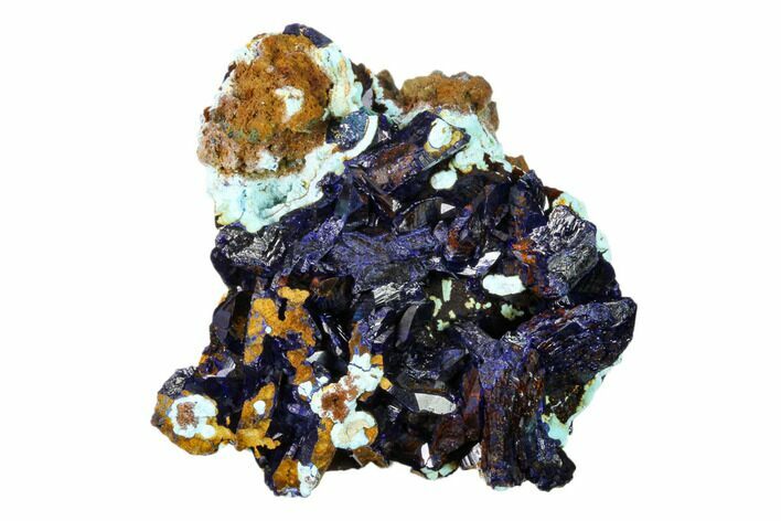 Sparkling Azurite Crystals on Chrysocolla & Malachite - Laos #161586